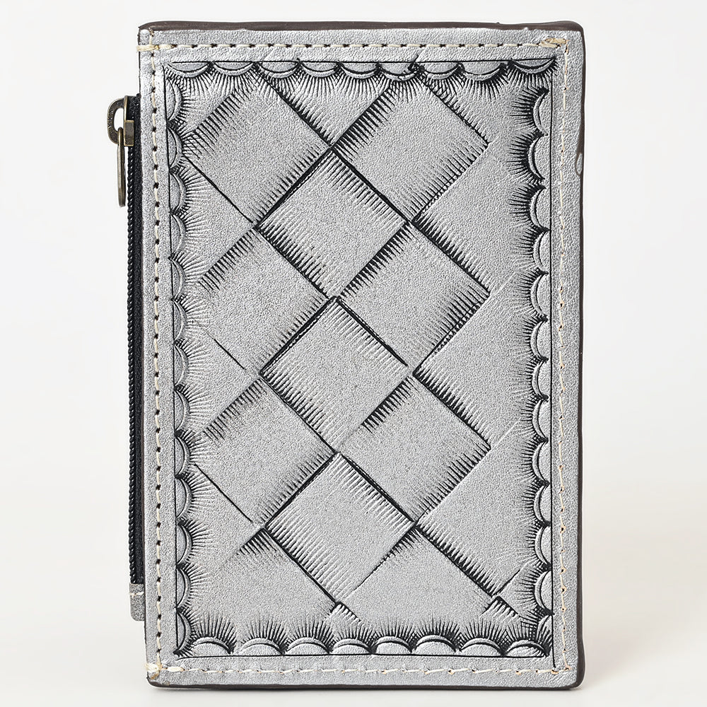 ADBG1506 Tooled Leather Card Holder - Multi-Slot Western Zipper Wallet