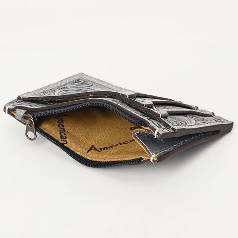 American Darling Western Leather Card Holder Bag with Hand-Tooled Floral Carved Detail