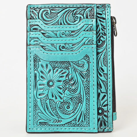 American Darling Western Leather Card Holder Bag with Hand-Tooled Floral Carved Detail