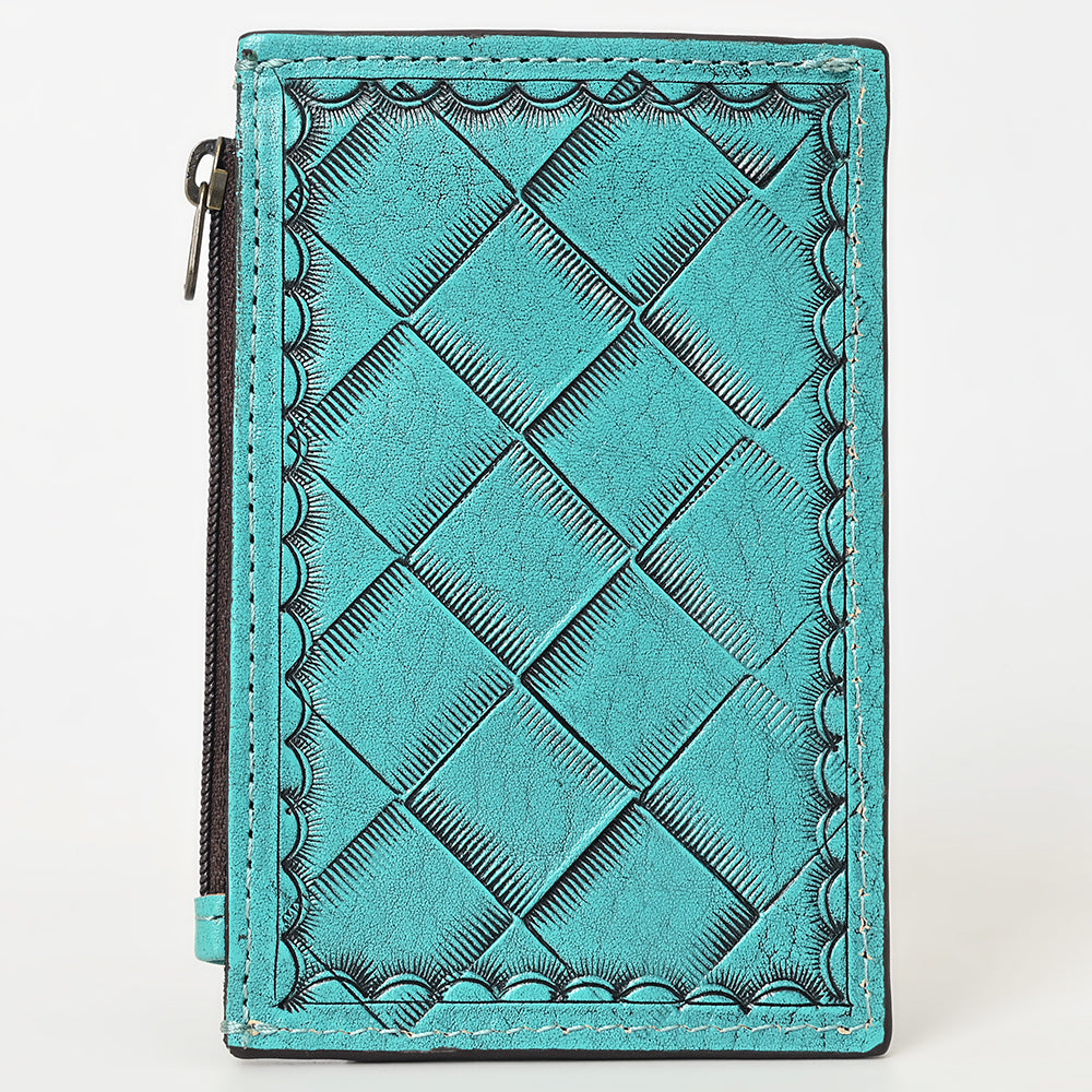 ADBG1506 Tooled Leather Card Holder - Multi-Slot Western Zipper Wallet