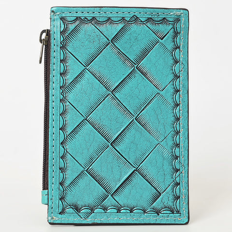 American Darling Western Leather Card Holder Bag with Hand-Tooled Floral Carved Detail