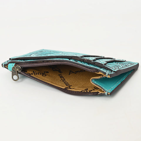 American Darling Western Leather Card Holder Bag with Hand-Tooled Floral Carved Detail