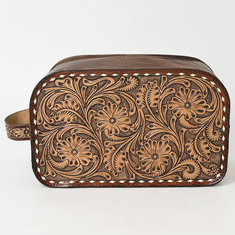 American Darling Hand-Tooled Western Leather Toiletry Bag ï¿½ Genuine Floral Carved Travel Case