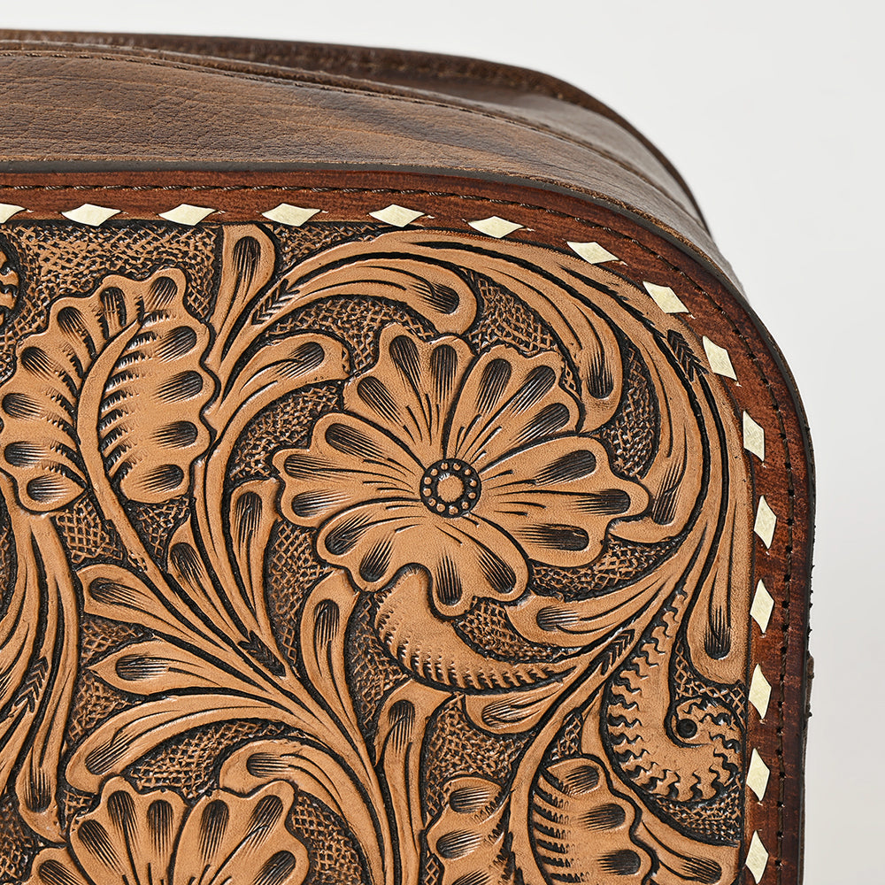 ADBG1506 Tooled Leather Card Holder - Multi-Slot Western Zipper Wallet