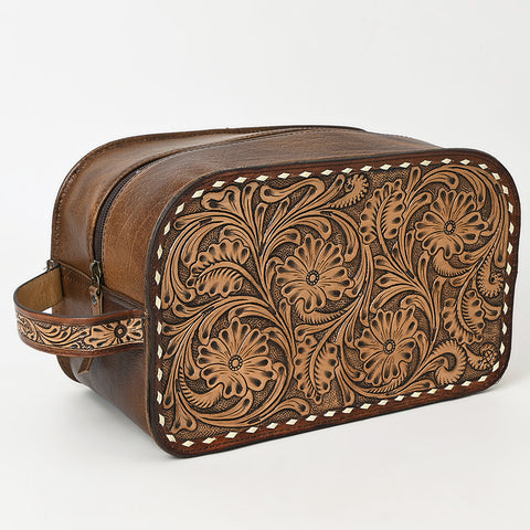 American Darling Hand-Tooled Western Leather Toiletry Bag ï¿½ Genuine Floral Carved Travel Case