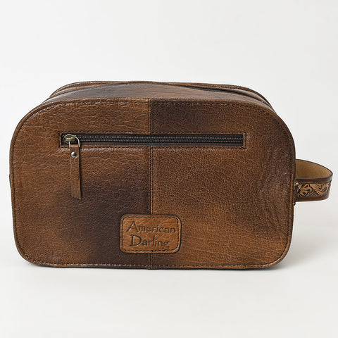 American Darling Hand-Tooled Western Leather Toiletry Bag ï¿½ Genuine Floral Carved Travel Case