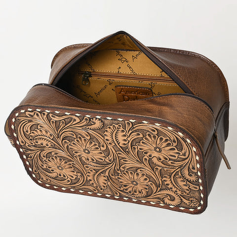 American Darling Hand-Tooled Western Leather Toiletry Bag ï¿½ Genuine Floral Carved Travel Case