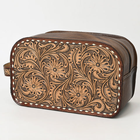 American Darling Hand-Tooled Western Leather Toiletry Bag ï¿½ Genuine Floral Carved Travel Case