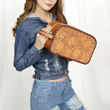 ADBG1506 Tooled Leather Card Holder - Multi-Slot Western Zipper Wallet