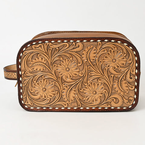 American Darling Hand-Tooled Western Leather Toiletry Bag ï¿½ Genuine Floral Carved Travel Case