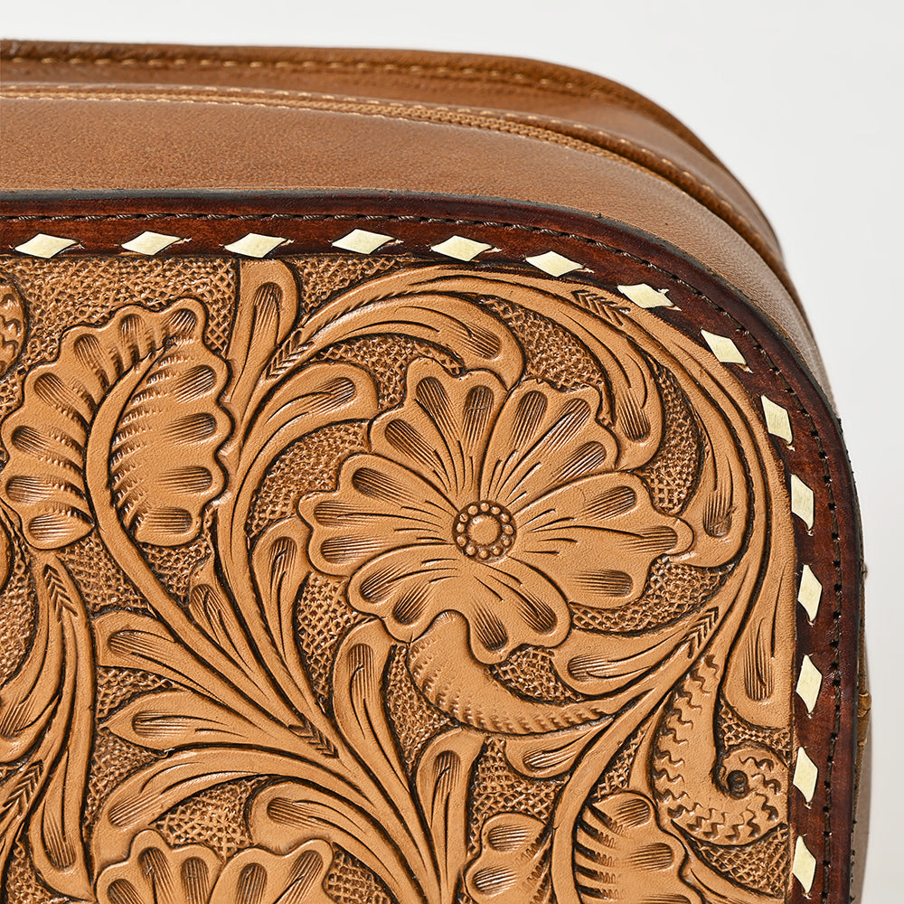 ADBG1506 Tooled Leather Card Holder - Multi-Slot Western Zipper Wallet