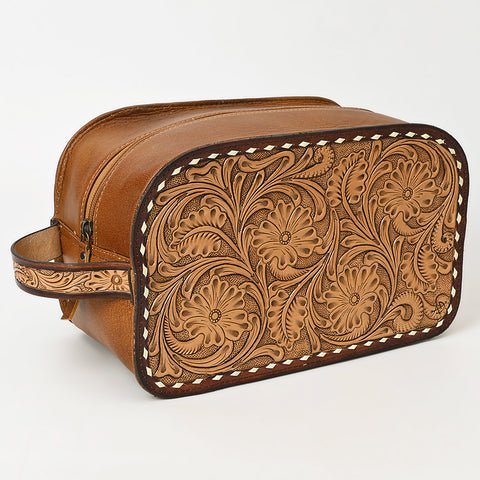 American Darling Hand-Tooled Western Leather Toiletry Bag ï¿½ Genuine Floral Carved Travel Case