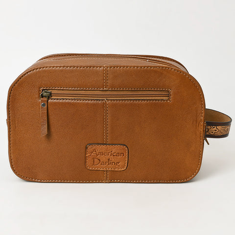 American Darling Hand-Tooled Western Leather Toiletry Bag ï¿½ Genuine Floral Carved Travel Case