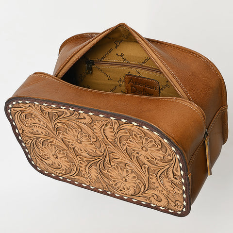 American Darling Hand-Tooled Western Leather Toiletry Bag ï¿½ Genuine Floral Carved Travel Case