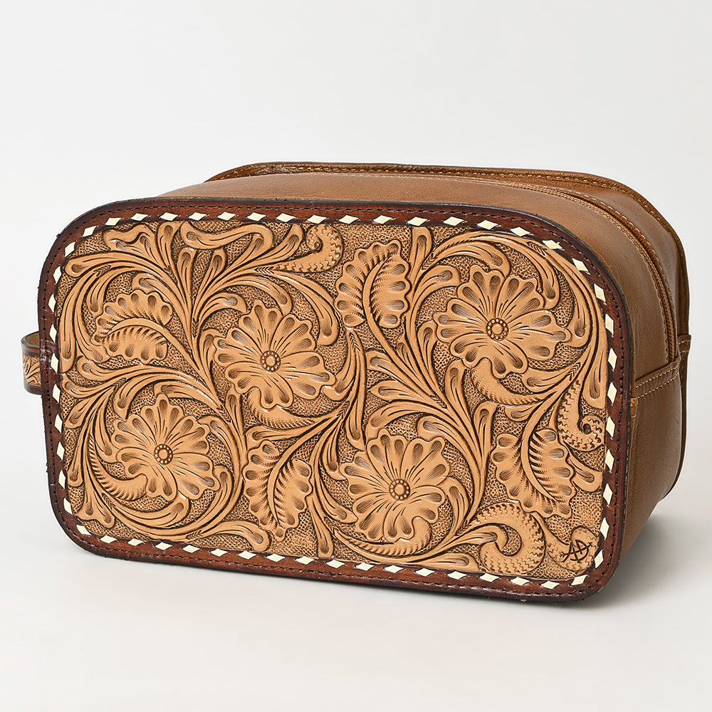 ADBG1506 Tooled Leather Card Holder - Multi-Slot Western Zipper Wallet
