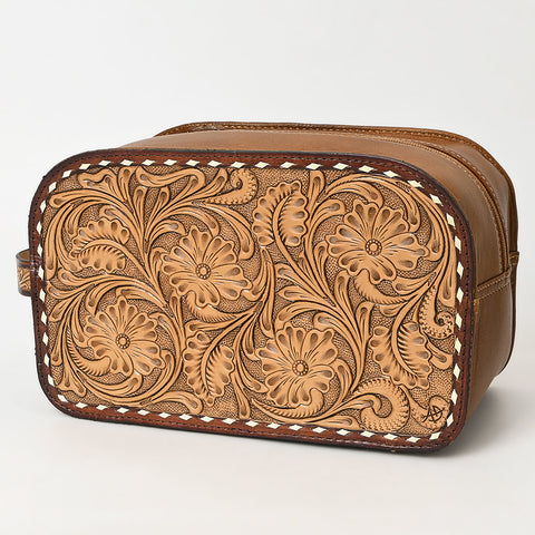 American Darling Hand-Tooled Western Leather Toiletry Bag ï¿½ Genuine Floral Carved Travel Case