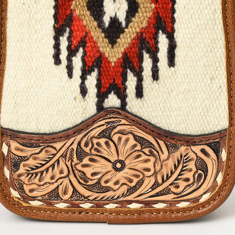 American Darling Western Leather Sling Bag with Hand-Tooled Floral & Saddle Blanket Panel
