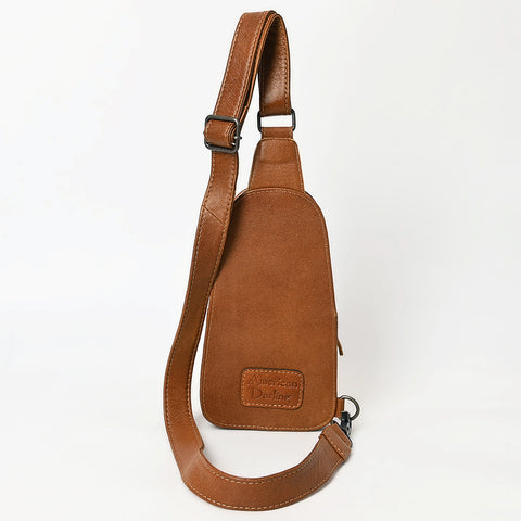 American Darling Western Leather Sling Bag with Hand-Tooled Floral & Saddle Blanket Panel