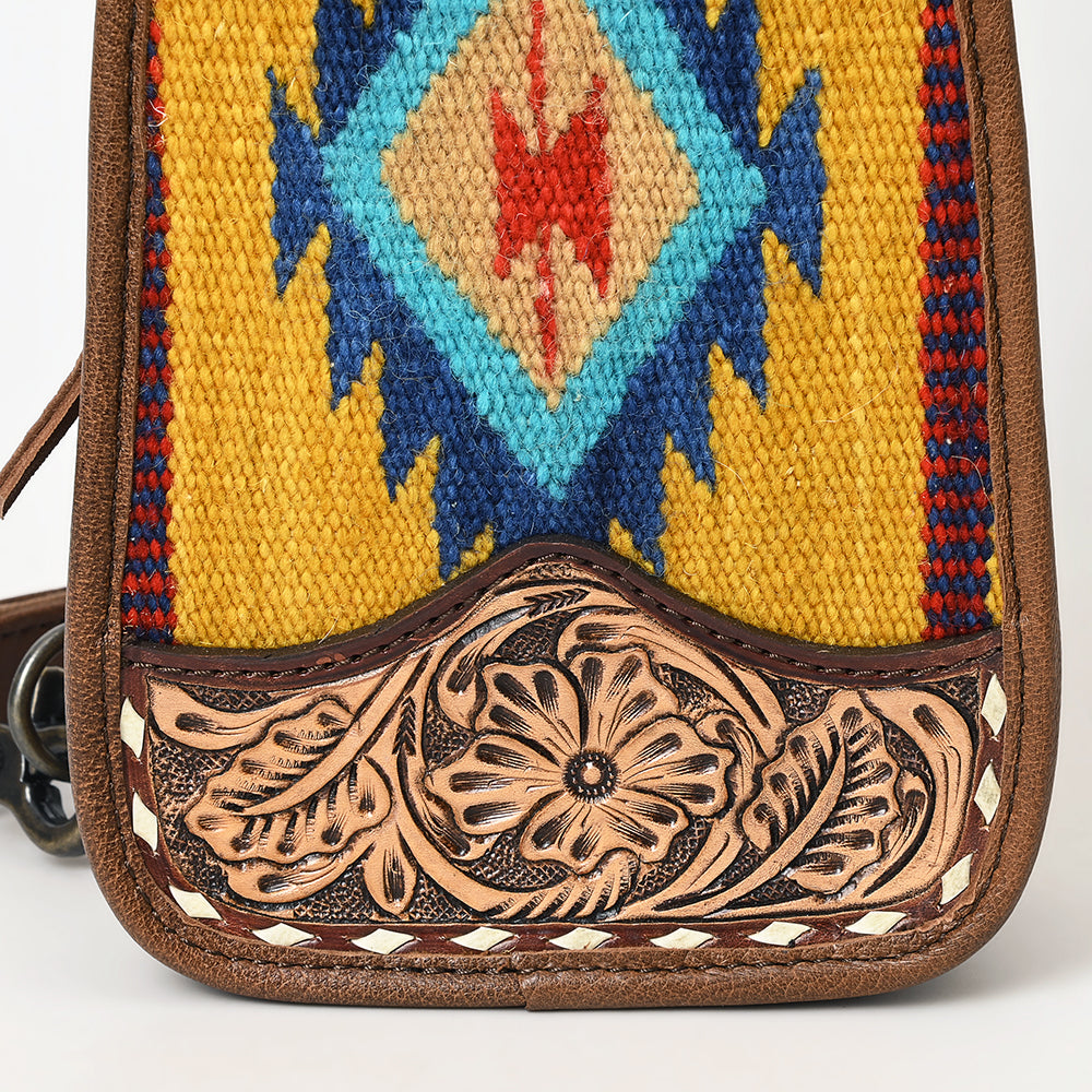 ADBG1510 Tooled Leather Sling Bag - Southwest Wool & Floral Accents