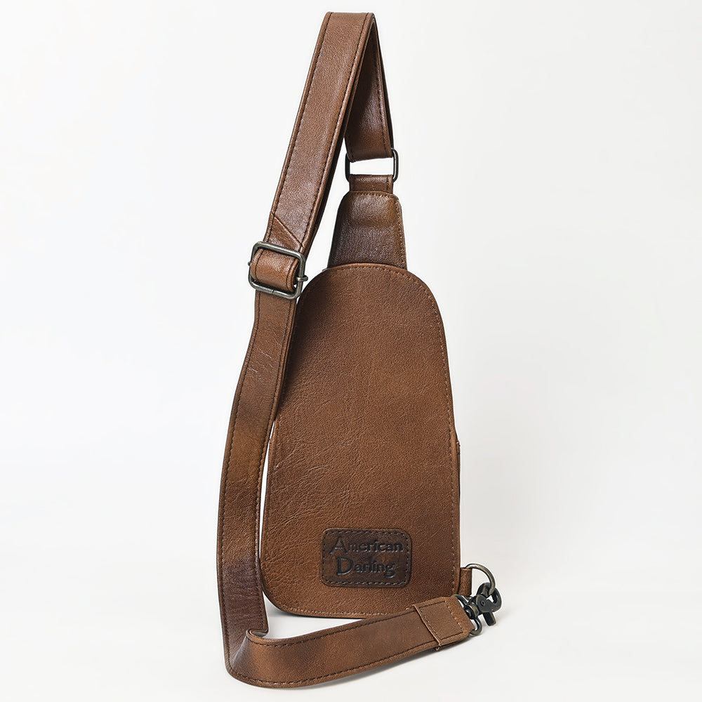 ADBG1510 Tooled Leather Sling Bag - Southwest Wool & Floral Accents