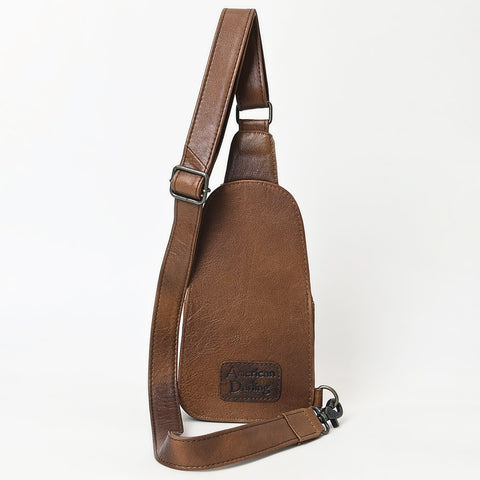 American Darling Western Leather Sling Bag with Hand-Tooled Floral & Saddle Blanket Panel