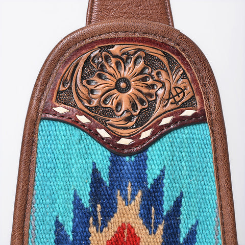 American Darling Western Leather Sling Bag with Hand-Tooled Floral & Saddle Blanket Panel