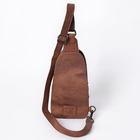 American Darling Western Leather Sling Bag with Hand-Tooled Floral & Saddle Blanket Panel