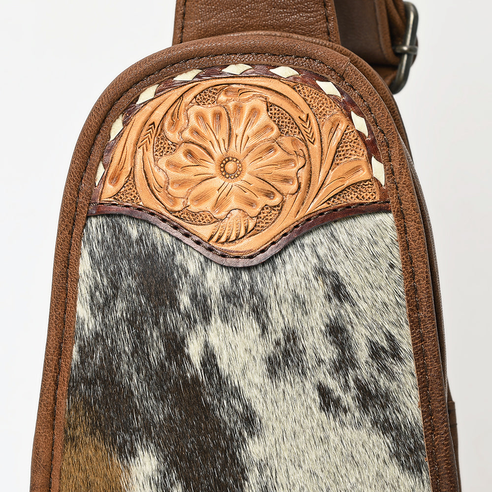 ADBG1510 Hand-Tooled Leather & Cowhide Small Sling Bag-Western Crossbody Chest Pack