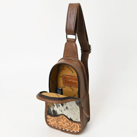 American Dalring Hair-On Cowhide Western Leather Sling Bag ï¿½ Hand-Tooled Genuine Leather Crossbody