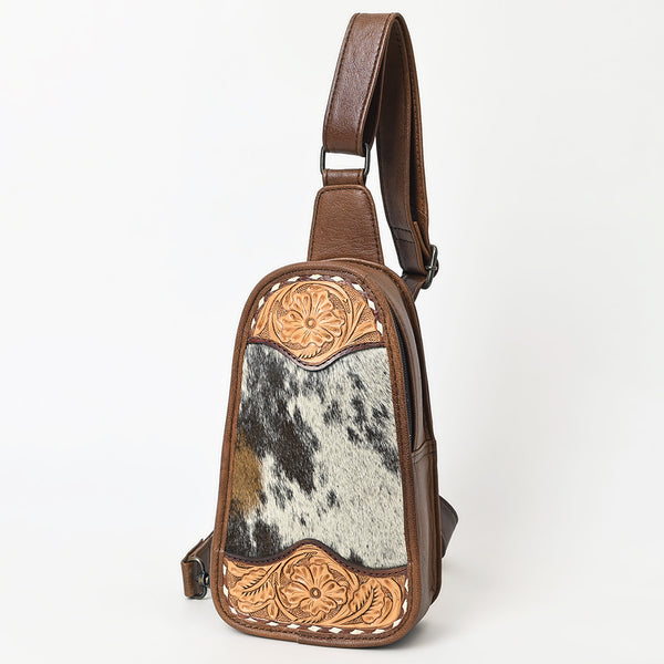 ADBG1510 Hand-Tooled Leather & Cowhide Small Sling Bag-Western Crossbody Chest Pack