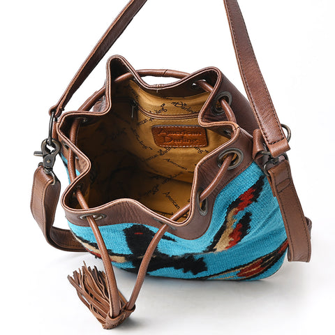 American Darling Western Leather Bucket Bag Saddle Blanket Weave & Tassel Detail