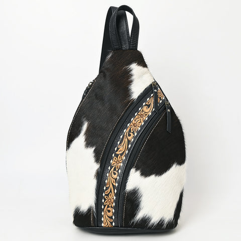 American Darling Western Leather Sling Bag with Black & White Hair-On Cowhide & Hand-Tooled Accents