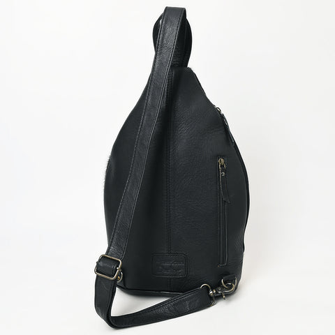 American Darling Western Leather Sling Bag with Black & White Hair-On Cowhide & Hand-Tooled Accents