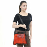 ADBG1516 Embossed Croc Leather & Cowhide Messenger - Western Whipstitch Edge