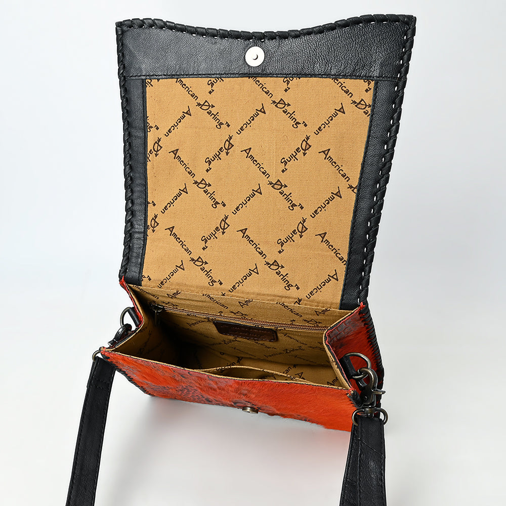 ADBG1516 Embossed Croc Leather & Cowhide Messenger - Western Whipstitch Edge