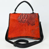ADBG1516 Embossed Croc Leather & Cowhide Messenger - Western Whipstitch Edge