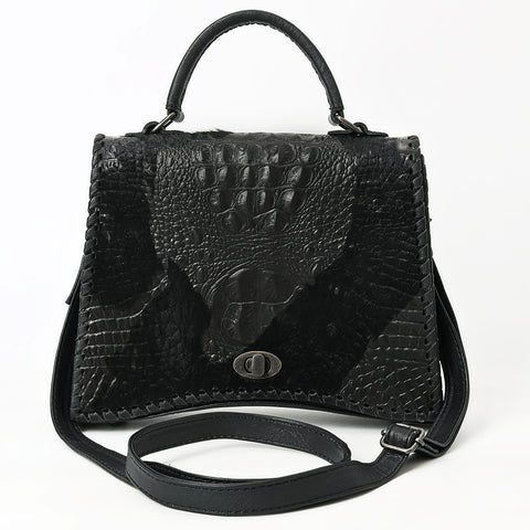 American Darling Western Leather Messenger Bag with Hair-On Cowhide & Crocodile-Embossed Detailing