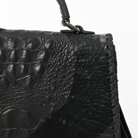 American Darling Western Leather Messenger Bag with Hair-On Cowhide & Crocodile-Embossed Detailing
