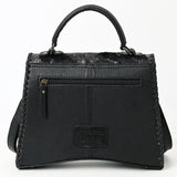 ADBG1516D Black Embossed Leather & Cowhide Messenger Satchel - Western Whipstitch Design