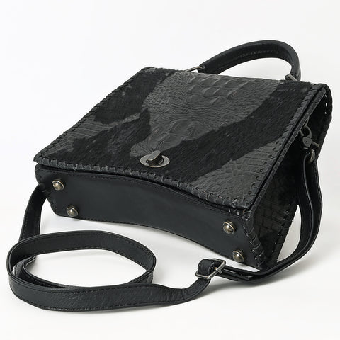 American Darling Western Leather Messenger Bag with Hair-On Cowhide & Crocodile-Embossed Detailing