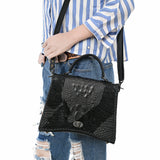 ADBG1516D Black Embossed Leather & Cowhide Messenger Satchel - Western Whipstitch Design