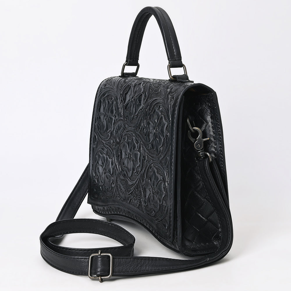 ADBG1517 Western Top Handle Hand-Tooled Leather Floral Messenger Bag