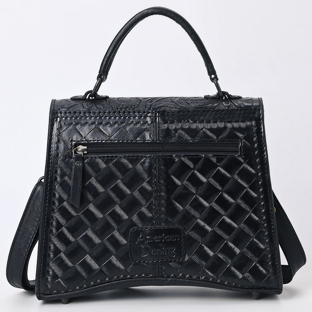 ADBG1517 Western Top Handle Hand-Tooled Leather Floral Messenger Bag