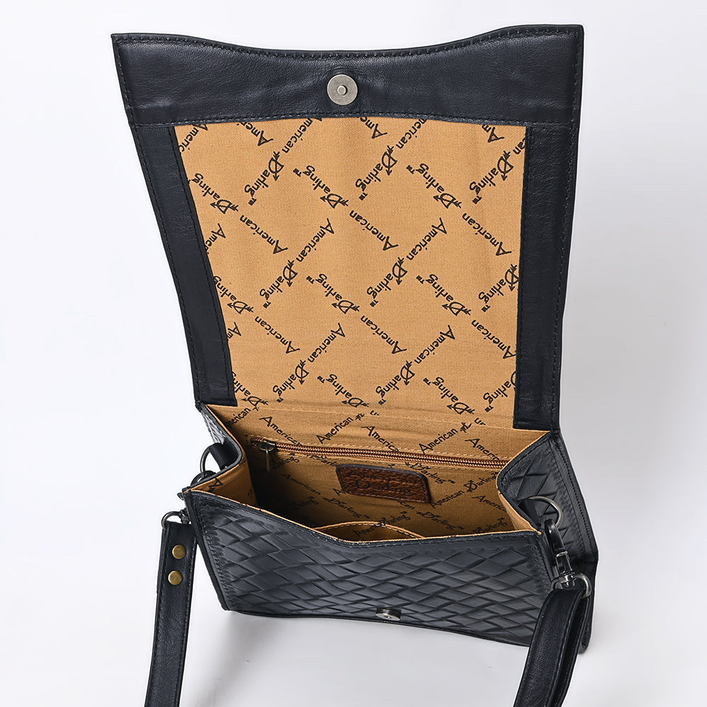 ADBG1517 Western Top Handle Hand-Tooled Leather Floral Messenger Bag