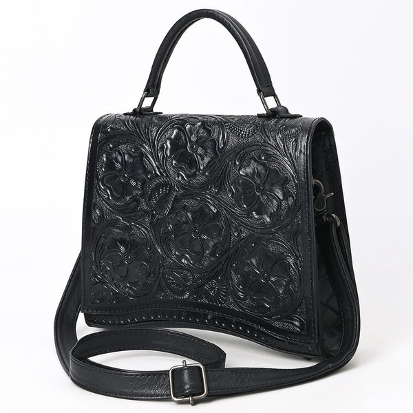 ADBG1517 Western Top Handle Hand-Tooled Leather Floral Messenger Bag