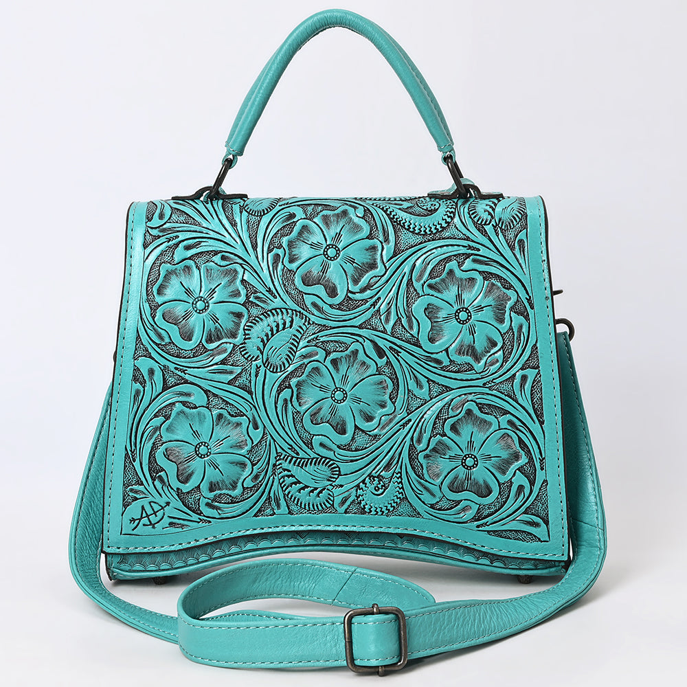 ADBG1517 Western Top Handle Hand-Tooled Leather Floral Messenger Bag