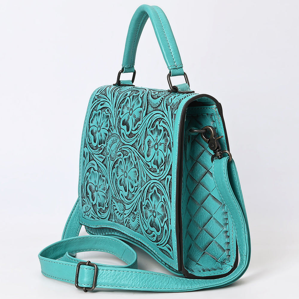 ADBG1517 Western Top Handle Hand-Tooled Leather Floral Messenger Bag