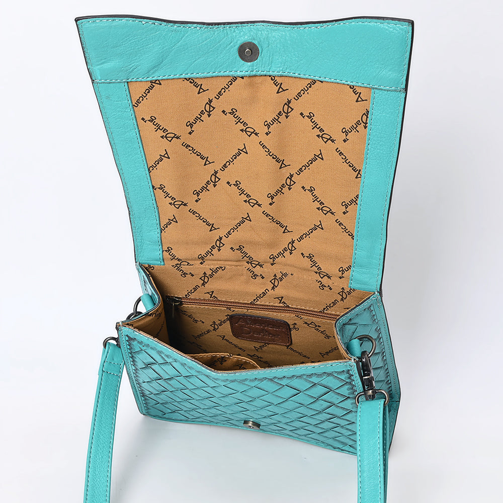 ADBG1517 Western Top Handle Hand-Tooled Leather Floral Messenger Bag