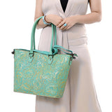 ADBG1519 Floral Embossed Leather Tote Bag - Western Crossbody & Shoulder Style