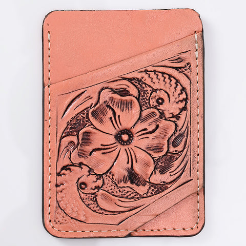 ADCCG108 Hand-Tooled Leather Card Holder - Western Floral Slim Vertical Wallet